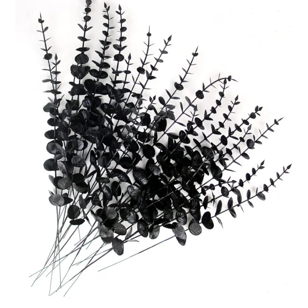 Set of 15 Faux Eucalyptus Stems - 10 Black & 5 Silver - 15